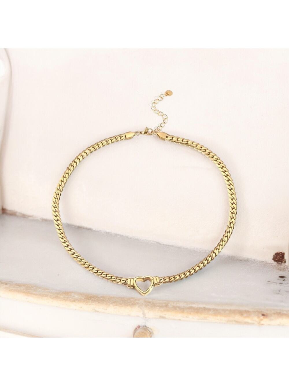 NEW 18K yellow gold plated snake chain choker necklace w heart jewelry gift B20